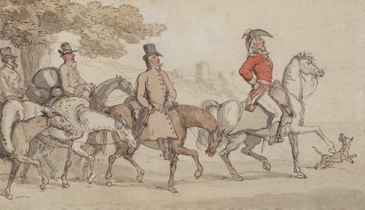 Illustrations for The Military Adventures of Johnny Newcome: Dashed with his suite for Santarem that night by John Mitford by Thomas Rowlandson